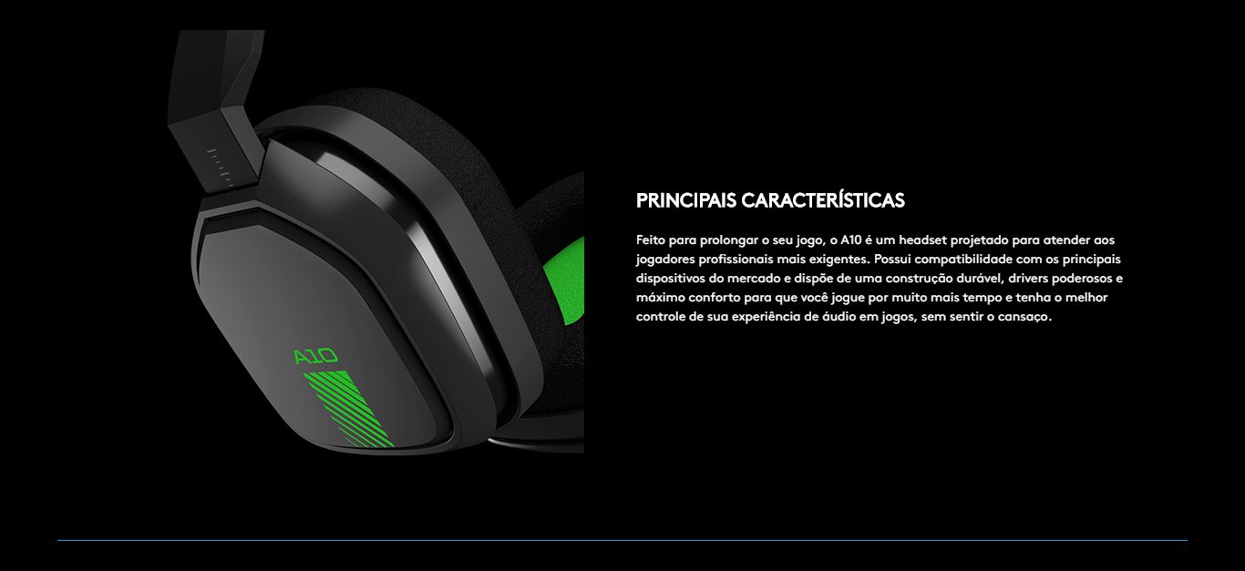 Headset Gamer Logitech Astro A10 XBOX com Fio Preto/Verde